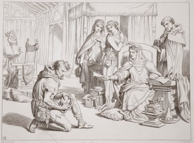 Martin Lightfoot undertakes to be the bearer of the letter to Earl Leofric, illustration from Hereward the Great by Charles Kingsley by Henry Courtney Selous